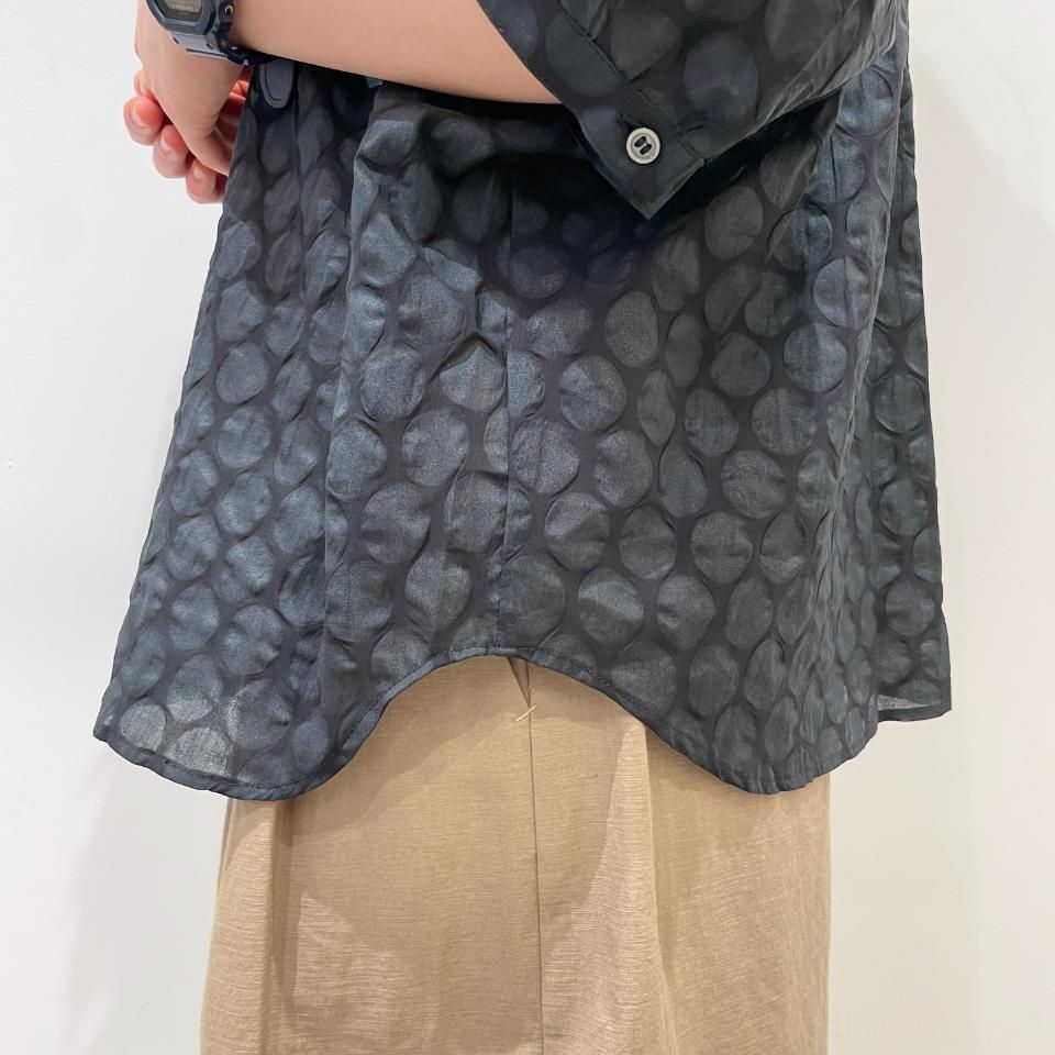 Parkes - 80ローン デザイン塩縮ドット 5分袖ブラウス