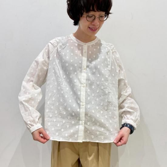SARAHWEAR - Sumire Polka Dot Dobby Yoke Gathered BlouseC52966