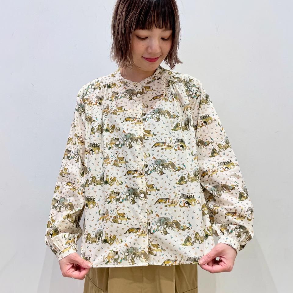 美品 リゼッタ ヨーク 切替 リネン ウール バイカラー ブラウス