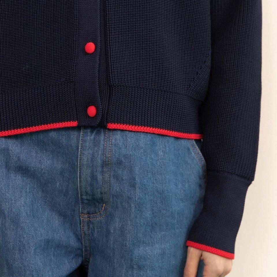 チャイルドウーマン＊AMOSSAバイカラー袖フリル クルーネックカーディガン CHILD WOMAN - ＜Dot and Stripes＞AMOSSAあぜ バイカラー袖