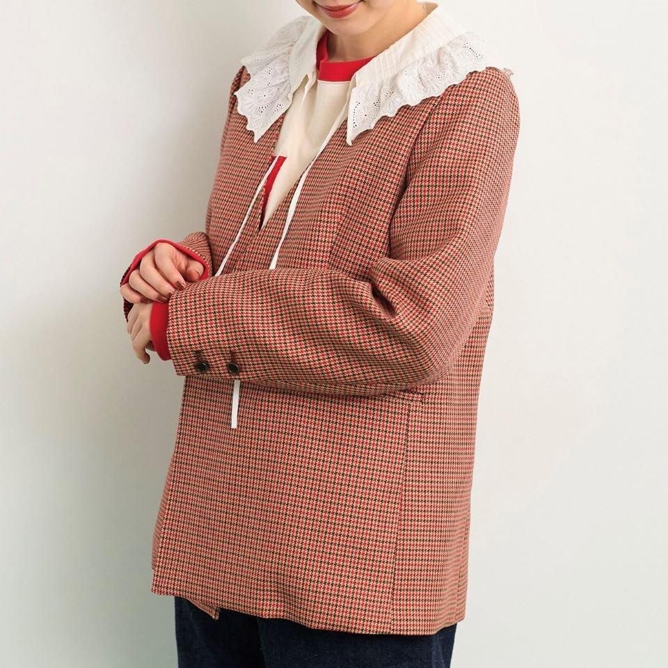 CHILD WOMAN - 2/30グミ加工 レトロ千鳥柄 ジャケット CHILD WOMAN - 2/30グミ加工 レトロ千鳥柄 ジャケット