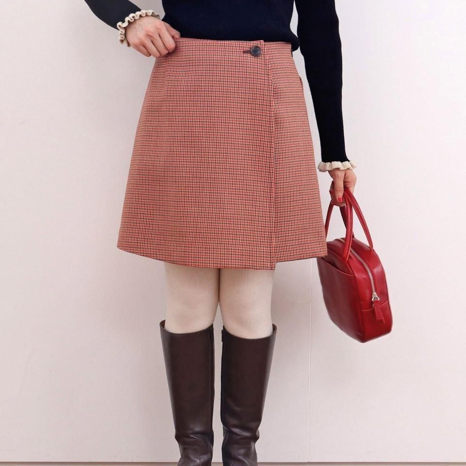 CHILD WOMAN レトロ 千鳥柄 キュロット アカ CHILD WOMAN - 2/30グミ加工 レトロ千鳥柄 キュロット