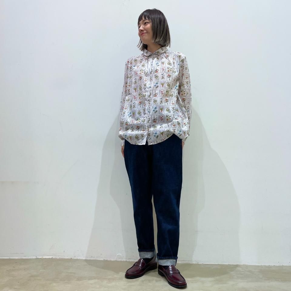 Ｊ．Sloane　花柄 半袖シャツ 38　90s　ヴィンテージ　ウェルベック J.Sloane - 60ローン 花切手柄 ベーシック角襟ブラウス