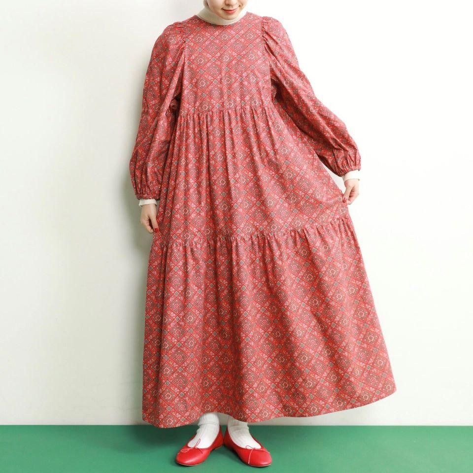 美品✨45R レーヨン　小紋柄　ワンピース ドレス　ペイズリー　ドット　現行 美品✨45R レーヨン 小紋柄 ワンピース ドレス ペイズリー