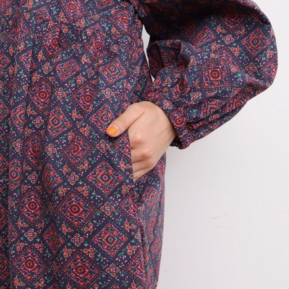 美品✨45R レーヨン　小紋柄　ワンピース ドレス　ペイズリー　ドット　現行 美品✨45R レーヨン 小紋柄 ワンピース ドレス ペイズリー