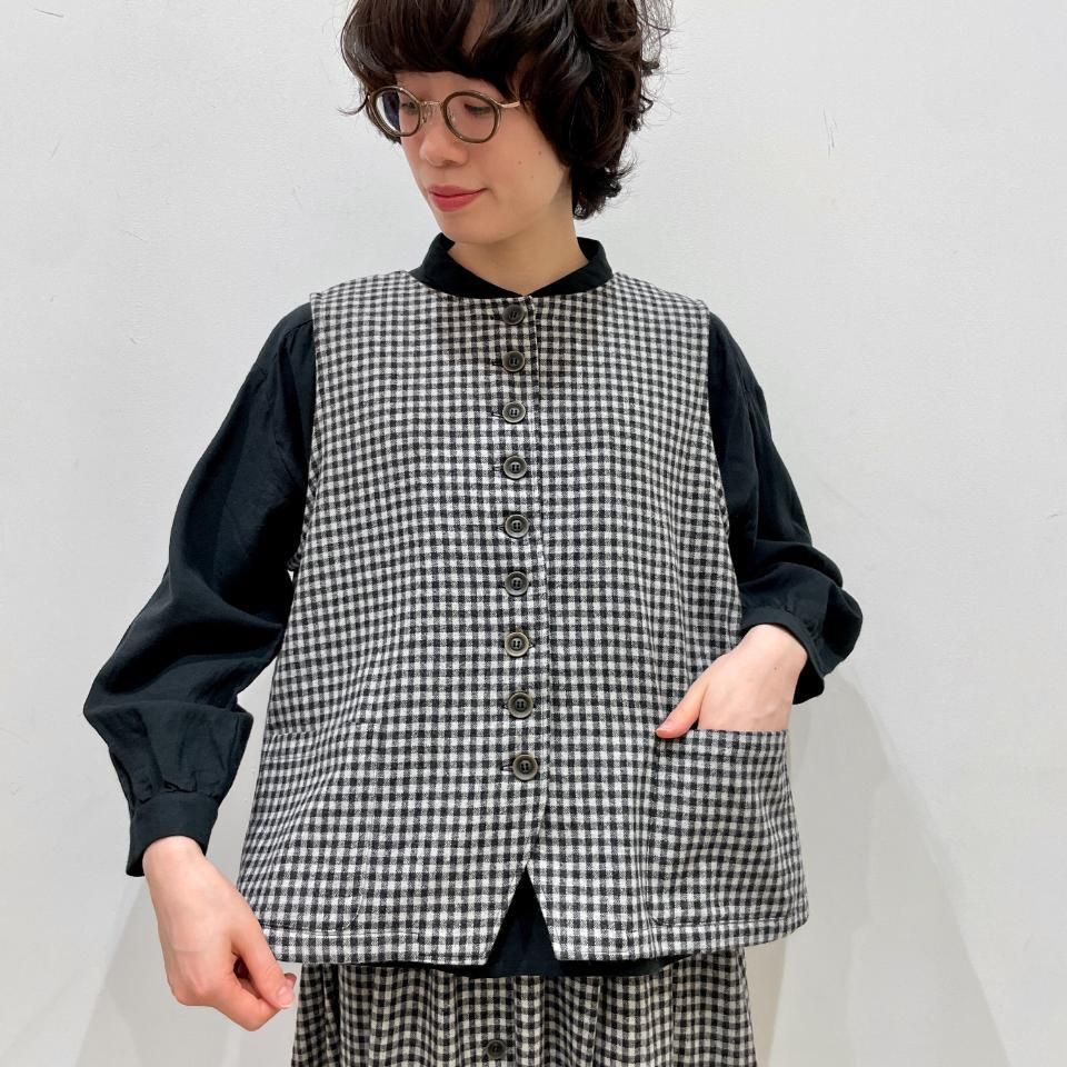 ina - 後ろ切替 チェック柄 多ボタンベスト（244104） - Sheth Online