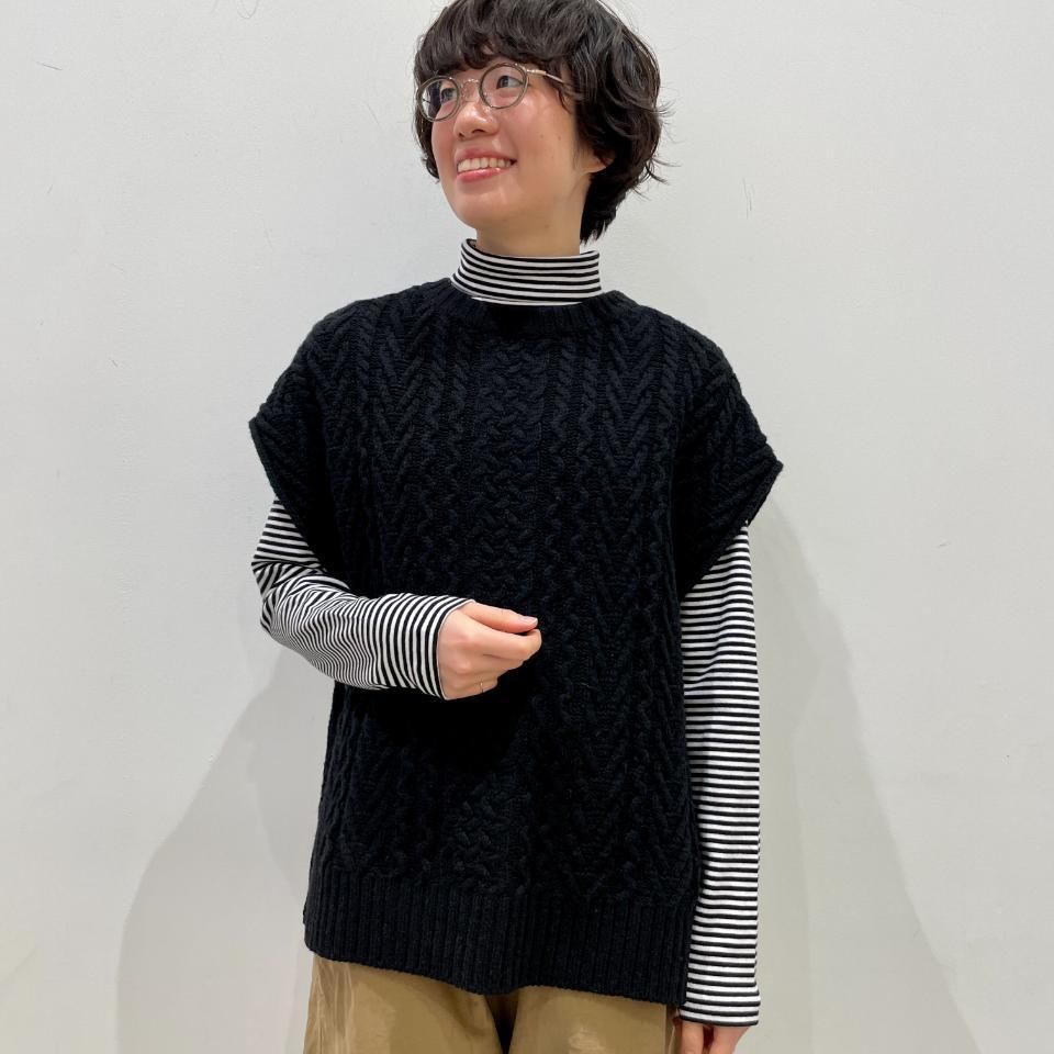 NARU - ラムウール アラン柄 ボックスニットベスト（657405） - Sheth