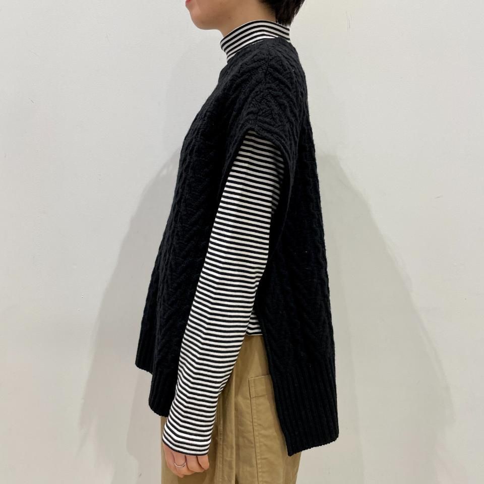 NARU - ラムウール アラン柄 ボックスニットベスト（657405） - Sheth