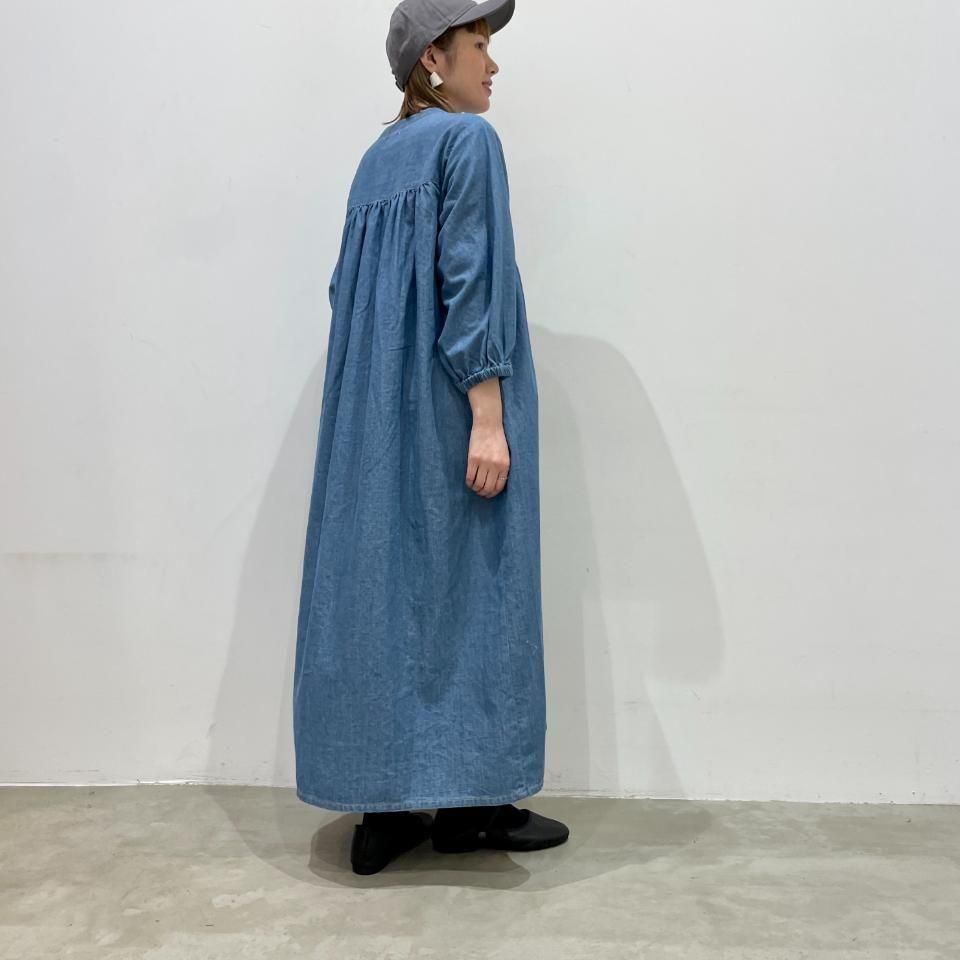 sosotto - 6.5ozデニムヨーク切替ギャザーワンピース（42512418