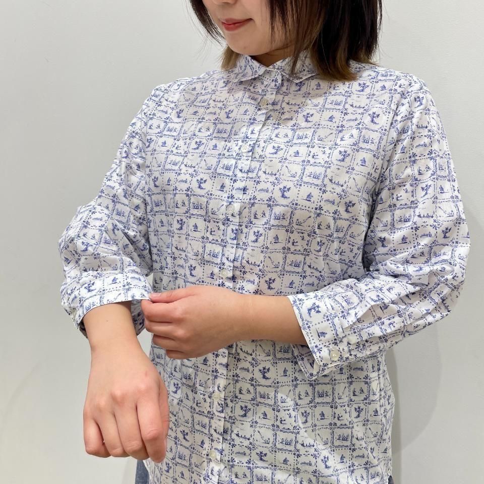 Parkes - 角襟 7分袖レギュラーシャツ 【リバティコレクション