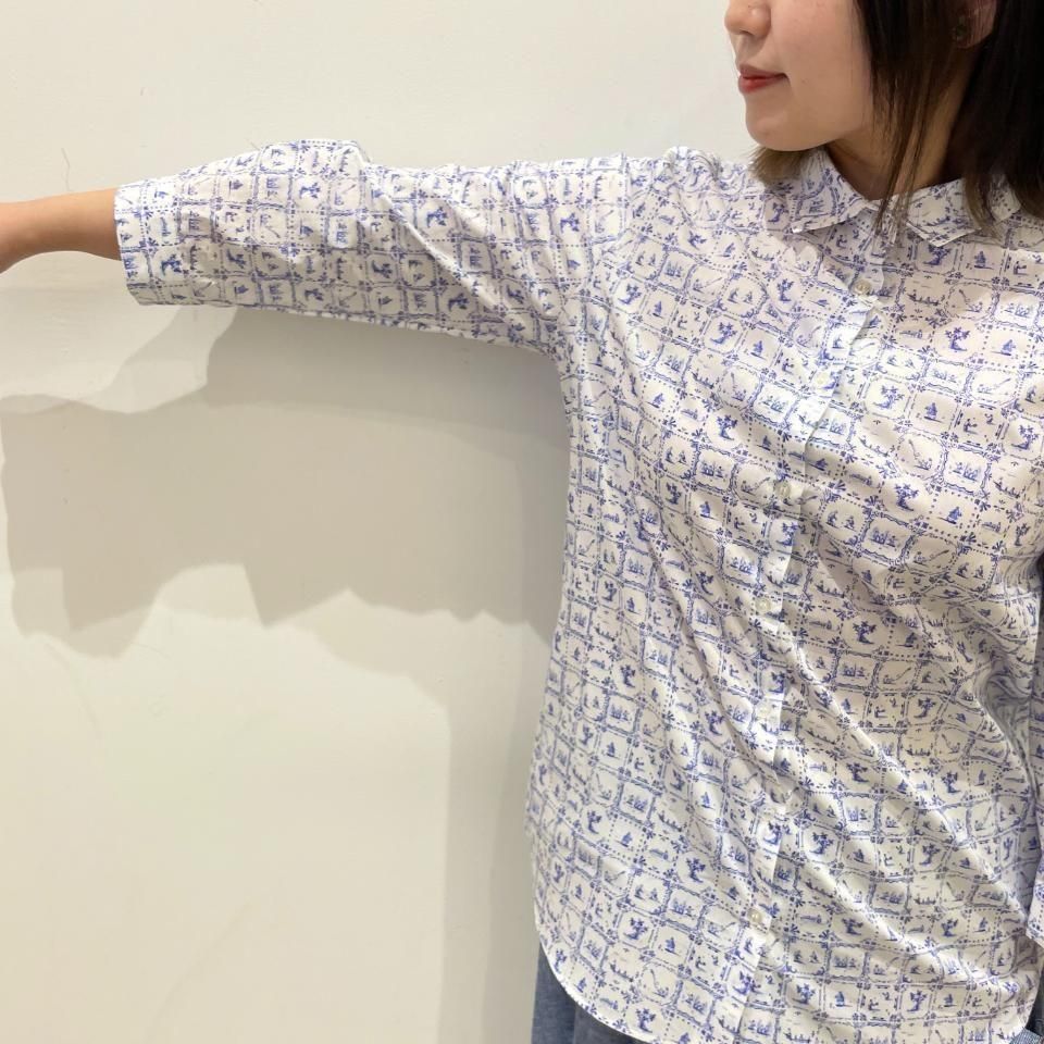 Parkes - 角襟 7分袖レギュラーシャツ 【リバティコレクション