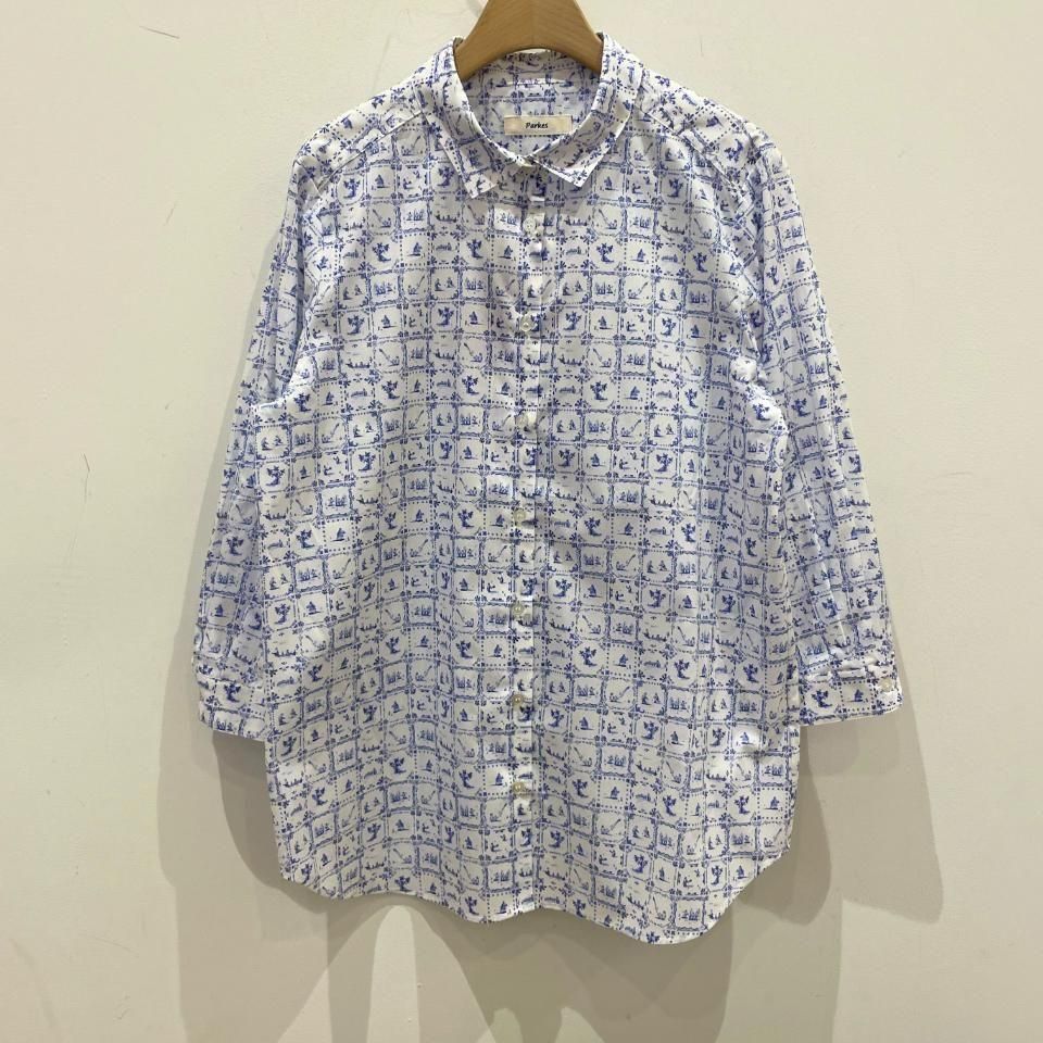 Parkes - 角襟 7分袖レギュラーシャツ 【リバティコレクション