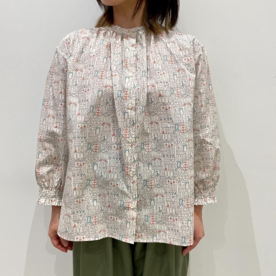 Parkes - シャーリング袖ふんわり 7分袖ブラウス 【リバティ
