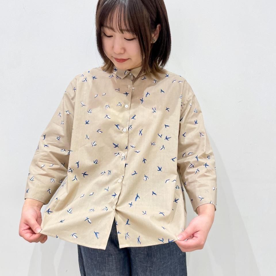 Parkes - 60ローン ペンギン柄 前後差7分袖フレアシャツ