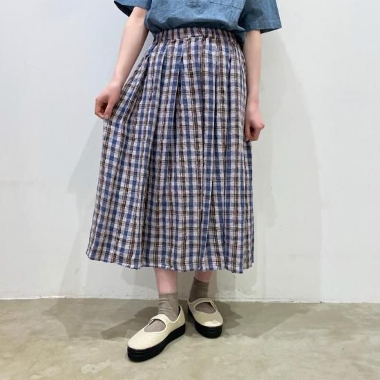 SARAHWEAR - KellyLinen Check Soft Pleated SkirtC21830