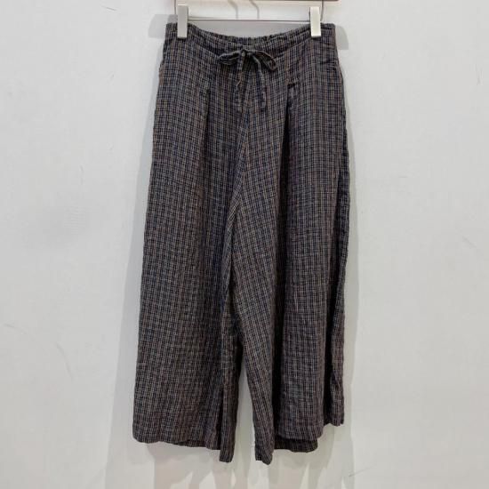 SARAHWEAR - TamiyoMini Check Linen Cloth Hakama PantsC30561