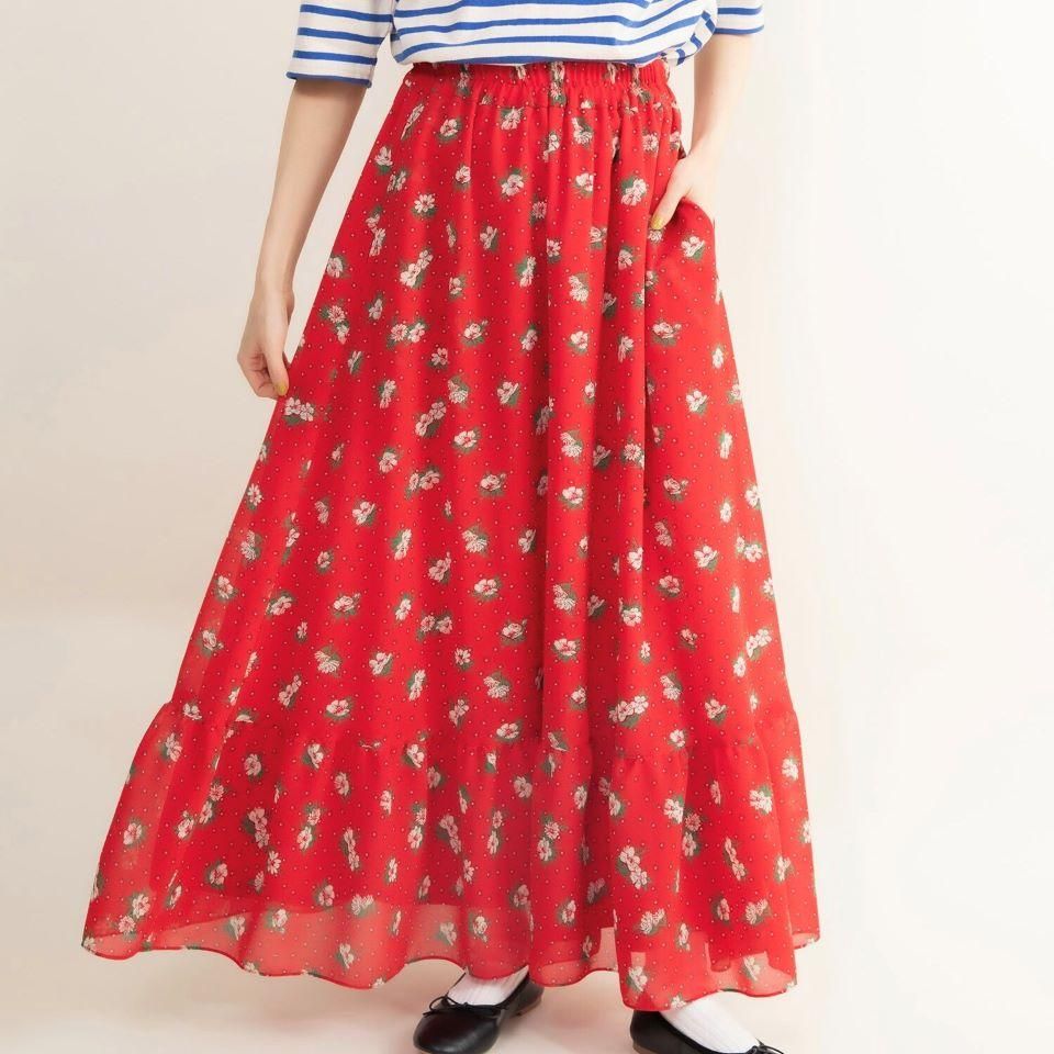 CHILD WOMAN - ＜Dot and Stripes＞ ラインフラワープリント 裾フリル