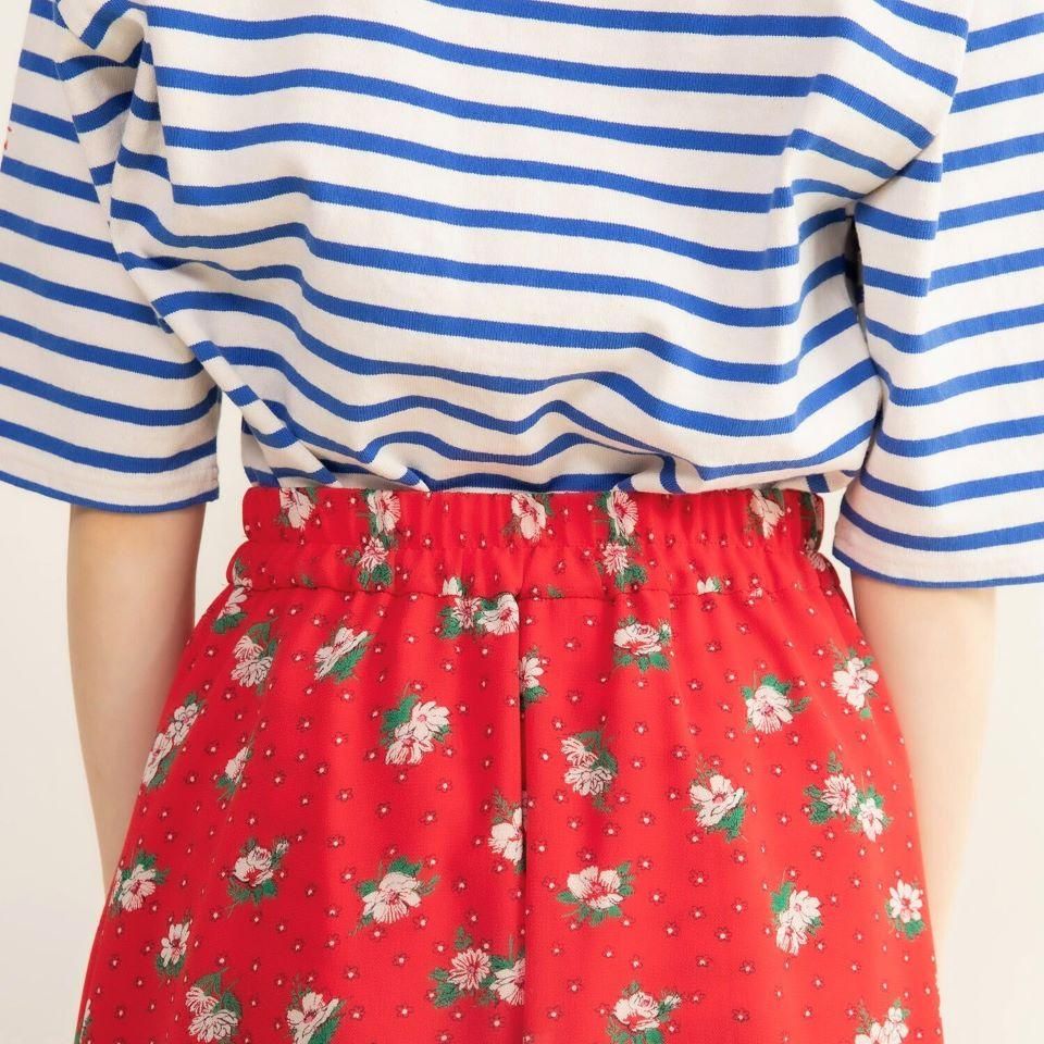 CHILD WOMAN - ＜Dot and Stripes＞ ラインフラワープリント 裾フリル