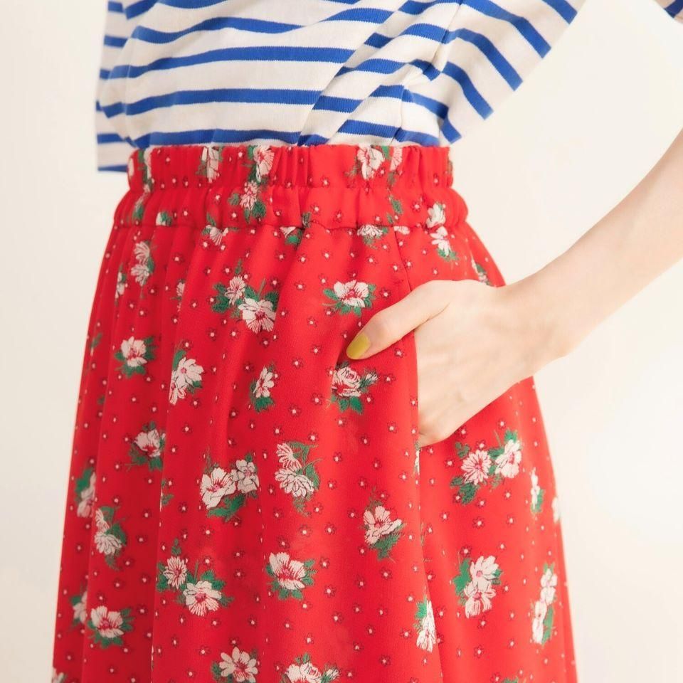 CHILD WOMAN - ＜Dot and Stripes＞ ラインフラワープリント 裾フリル