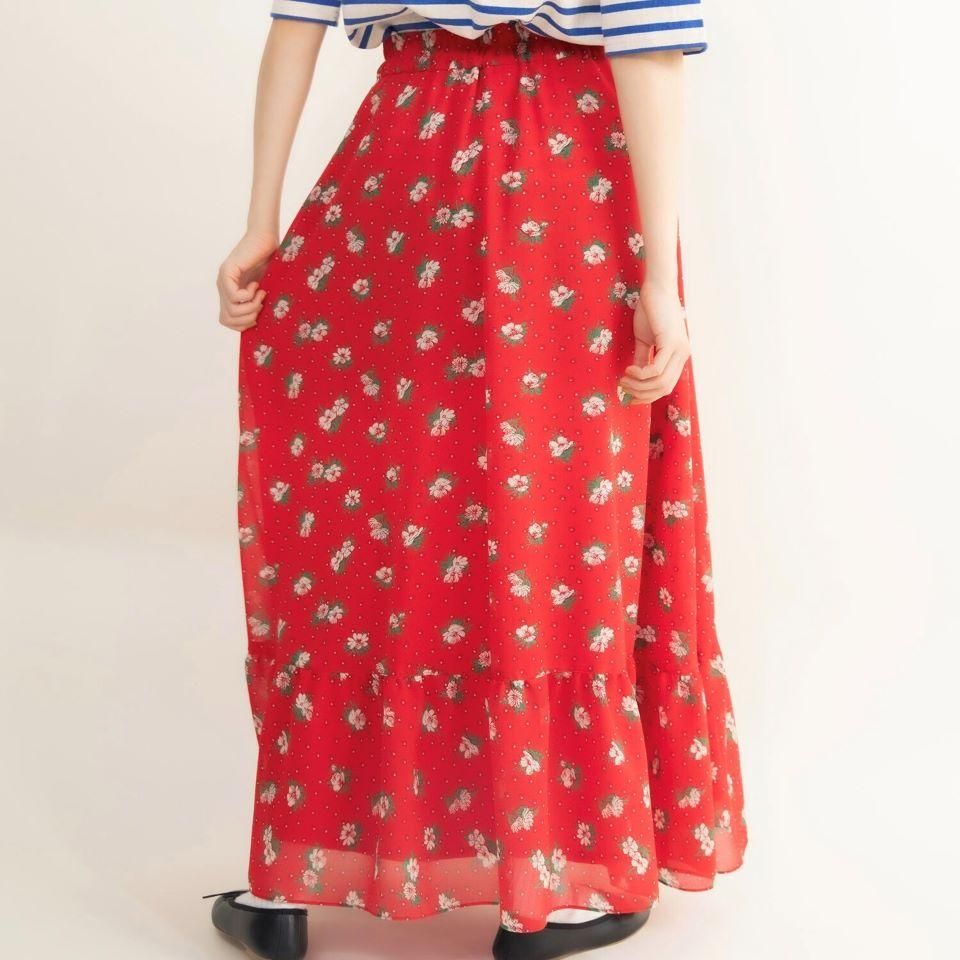 CHILD WOMAN - ＜Dot and Stripes＞ ラインフラワープリント 裾フリル