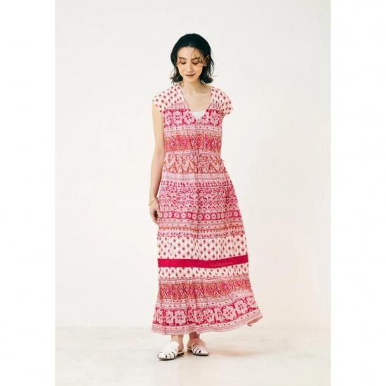 Sara mallika - Cotton Lurex Border Print Sleeveless Dress020551SD3
