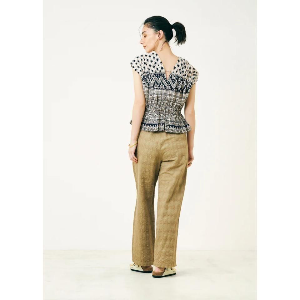 Sara mallika - Cotton Lurex Border Print Top（020151SD4