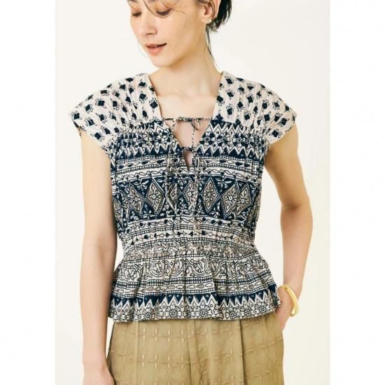 Sara mallika - Cotton Lurex Border Print Top020151SD4