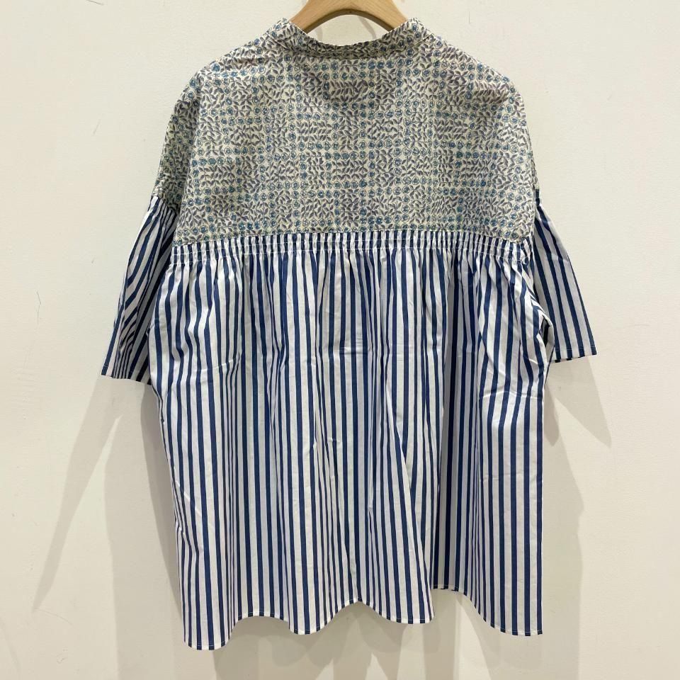 sosotto - LIBERTY×ストライプゴムシャーリング切替ブラウス5分