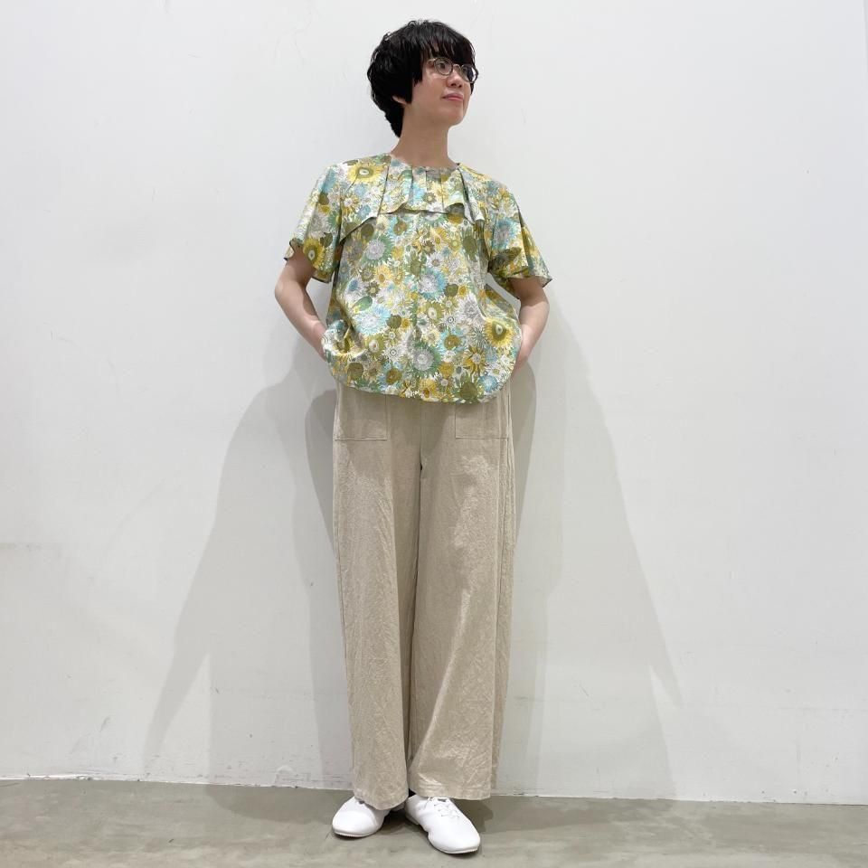 J.Sloane　リバティー柄フレンチスリーブシャツ　バンドカラー　スキッパー J.Sloane リバティー柄フレンチスリーブシャツ バンドカラー