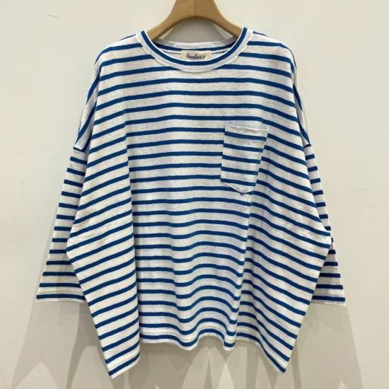 SARAHWEAR - Cotton/Linen Border Super Big T-shirtC91397