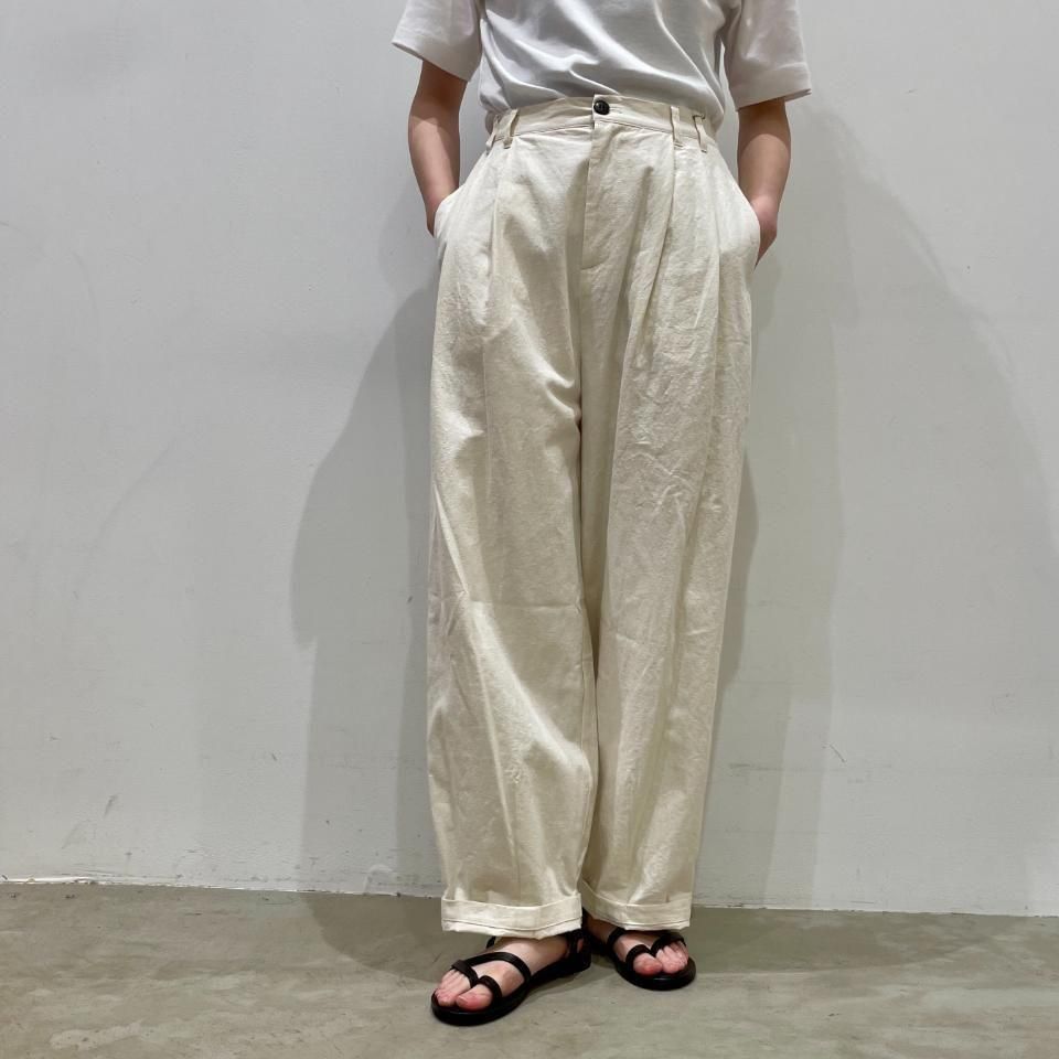 群言堂　リネン裾タックパンツ　茶色　未使用 リネン混・タックワイドパンツ/40代50代からのレディース