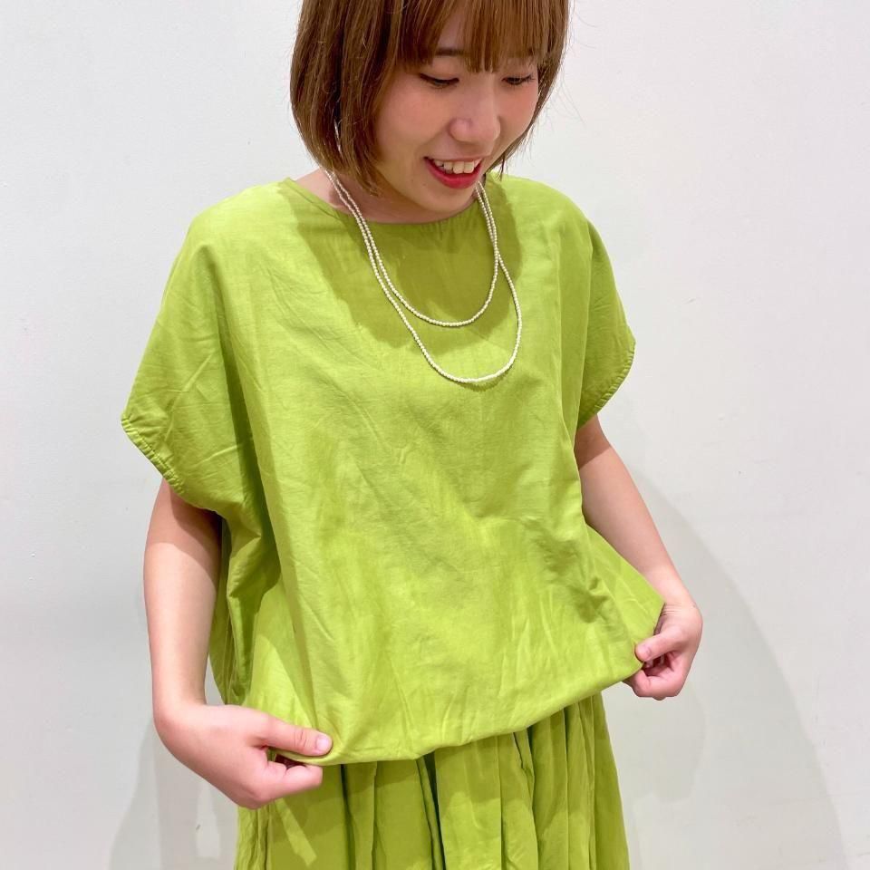 ina - 天日干し風ビンテージワッシャー 裾紐つきフレンチスリーブブラウス(252126)