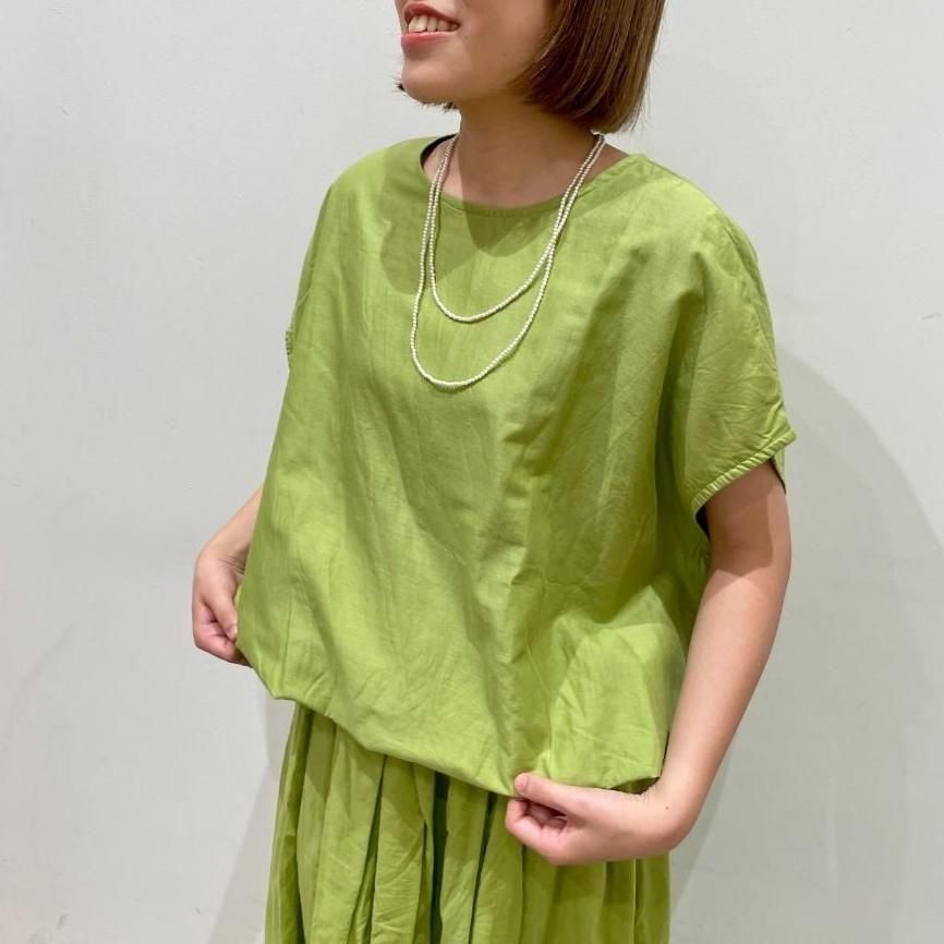 ina - 天日干し風ビンテージワッシャー 裾紐つきフレンチスリーブブラウス(252126)