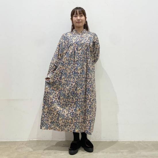 SARAHWEAR - Liberty Print Stand Collar Gathered Shirt DressC53047