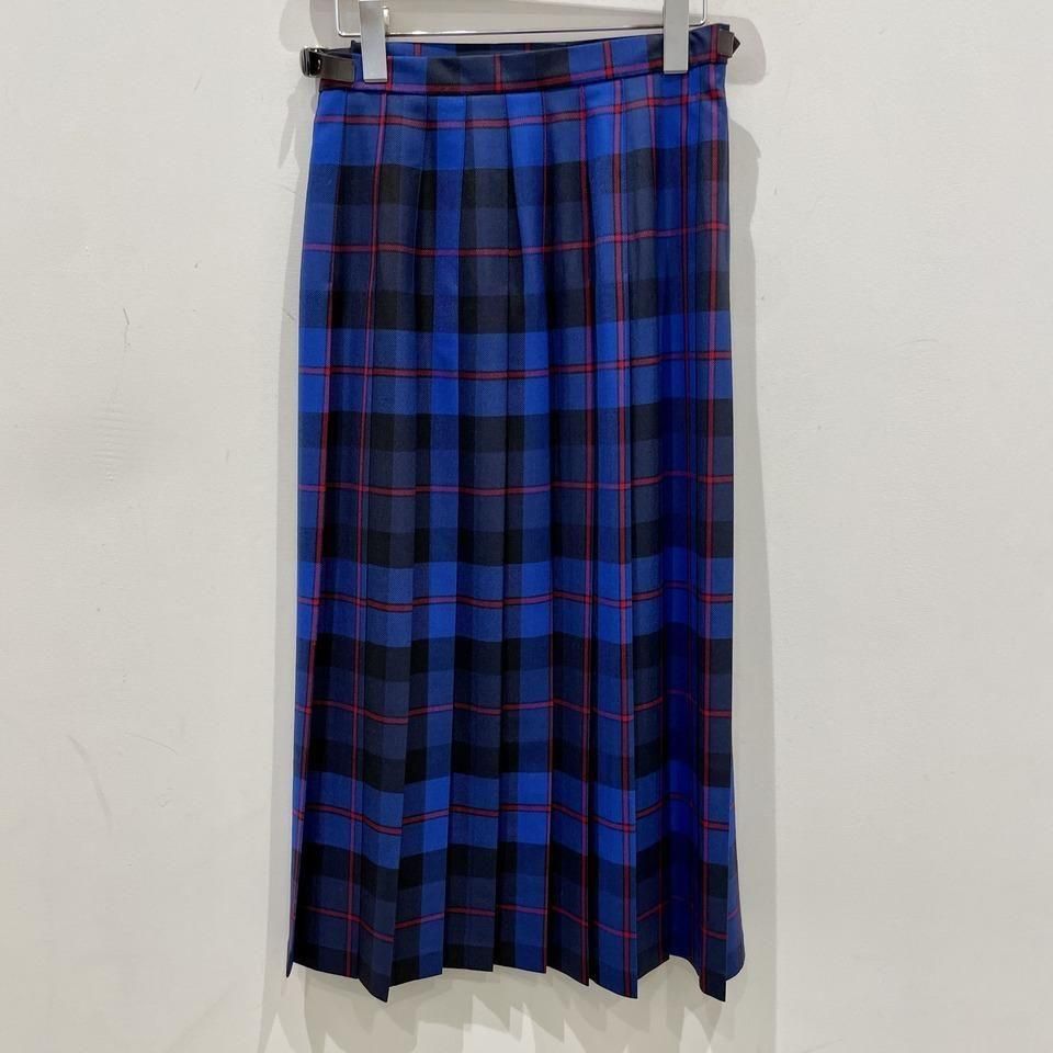 【新品】O’Neil of DUBLIN 巻プリーツスカート麻100%8青格子 新品】O'Neil of DUBLIN 巻プリーツスカート麻100%8青格子