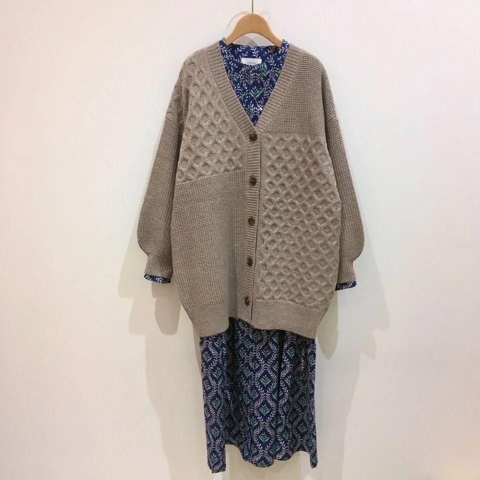 Sheth - 2WAY Vネック パッチワーク ロングカーディガン - Sheth