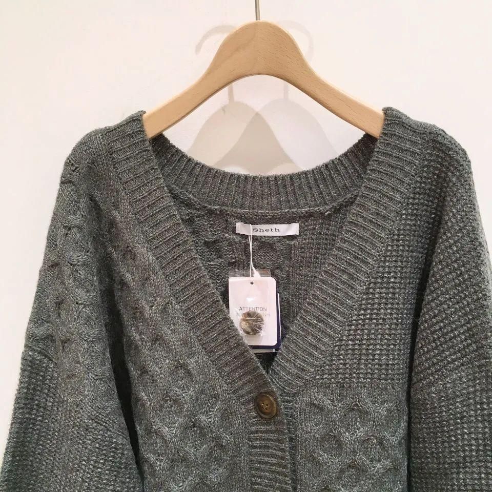 Sheth - 2WAY Vネック パッチワーク ロングカーディガン - Sheth