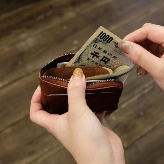 プエブロ 二つ折り財布 / ブリックレッド (左利き用) - 革コイン