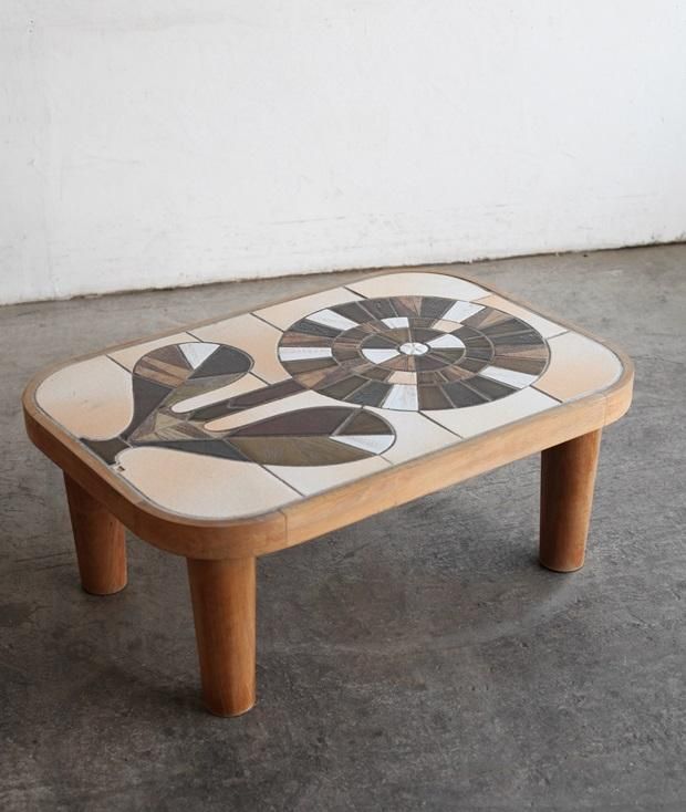 Roger capron テーブル　フランス　ビンテージ　アンティーク Vintage French Round Tiled Coffee Table by Roger Capron