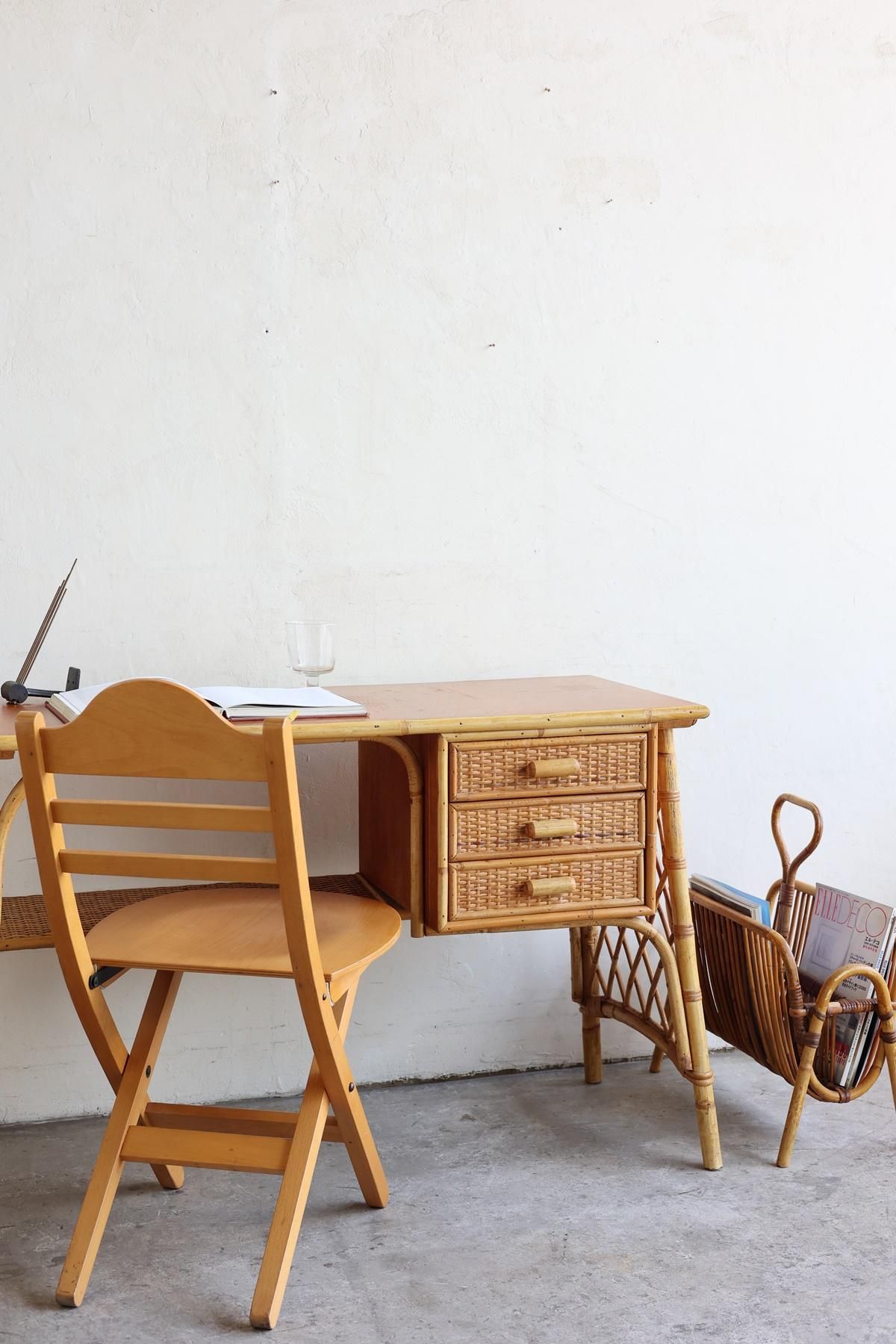 お値下!ラタン　ヴィンテージ ウィッカー デスク パステル 机 お値下!ラタン ヴィンテージ ウィッカー デスク パステル 机 お