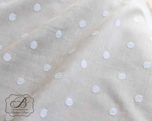 カット生地ベージュ刺繍 リネン ドット刺繍 生地 ホワイト/ベージュ - カルトナージュ