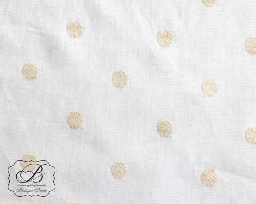 リネン ドット刺繍 生地 ホワイト/ベージュ - カルトナージュ リネン ドット刺繍 生地 ホワイト/ベージュ - カルトナージュ