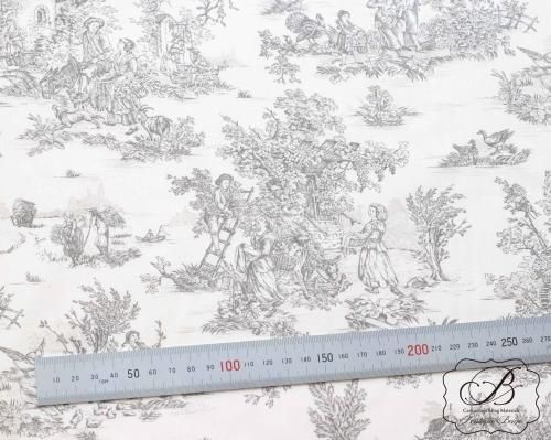 フランス製 ジュイ柄 生地 MINI PASTORALE グレー/レッド/ブルー