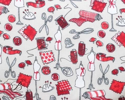 フランス製 Sewing 柄 生地 - カルトナージュ、バッグ材料shop