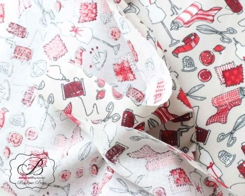 フランス製 Sewing 柄 生地 - カルトナージュ、バッグ材料shop