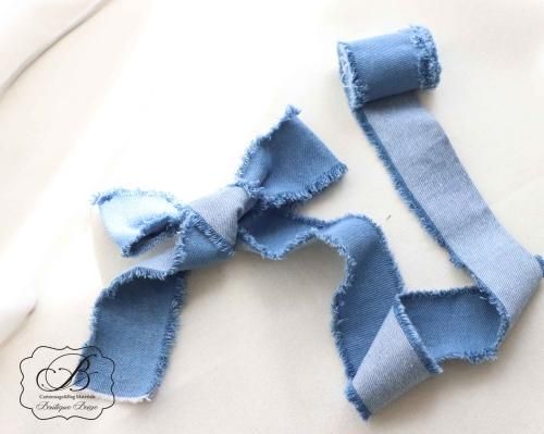 専用デニムリメイク りぼんチャーム フリンジ キーホルダー 24-93