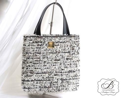 Sac d'ecole ツイードサブバッグ ふさふさホワイト×ブラック