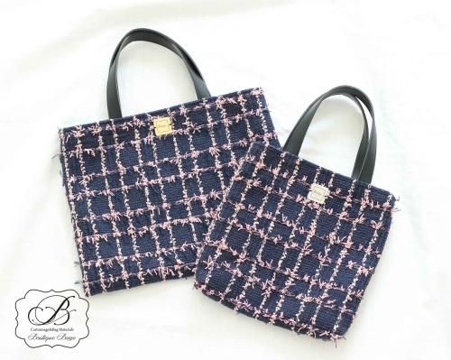 fitafita ツイードバッグ　ネイビーカラー Sac d'ecole ツイードサブバッグ ネイビー×ピンク