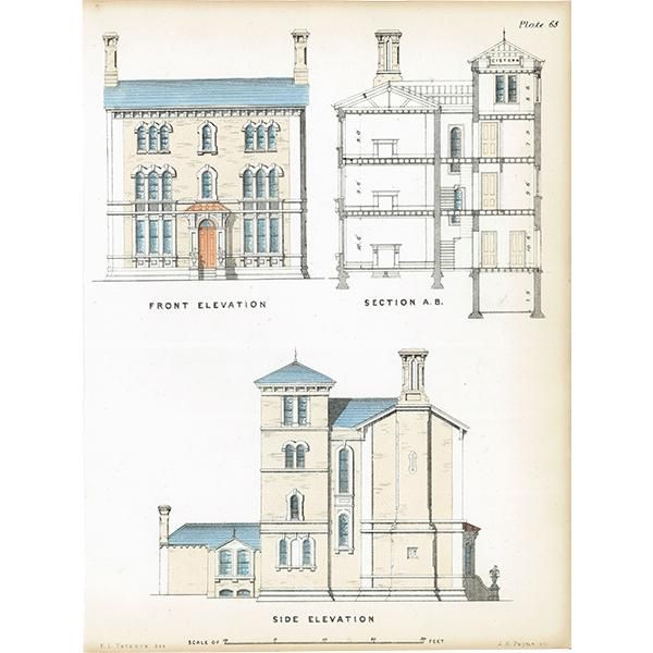 英国アンティークの建築図面　3枚 英国アンティークの建築図面3枚