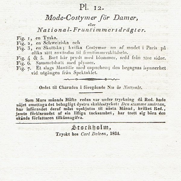 ファッションプレート 1830年代スウェーデン Pl.12 025(アンティークプリント)